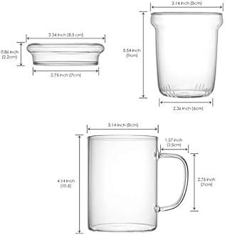 Lezero 14oz Tea Infuser Cups Kit for Loose Leaf-Tea Blooming, Glass Mug with Filter and Lid for Steeping Brewing, Heat Resistance, Lead-free, Microwave & Dishwasher Safe