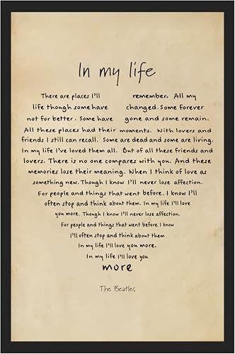 In My Life Lyric Wall Art – 11x17 Black Framed