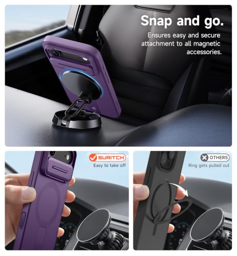 Image of SURITCH for iPhone Air Case with Camera Control Cover, Camera Slide Cover and Adjustable Kickstand, Compatible with MagSafe, Shockproof Bumper Protective Cases for iPhone 17 Air 6.5 Inch, Dark Purple