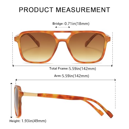 Image of Retro Aviator Rectangle Sunglasses for Women Men Unisex UV400 Protection Lightweight Frame Trendy Sun Glasses