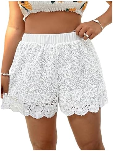 MakeMeChic Women's Plus Size Flowy Wide Leg Shorts Scallop Trim S...