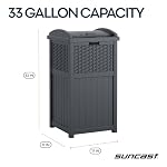 Suncast 33 Gallon Wicker-Style Hideaway Trash Can with Secure Latching Lid and Weather-Resistant Construction for Patio, Cyberspace Grey, Made in the USA - Image 4
