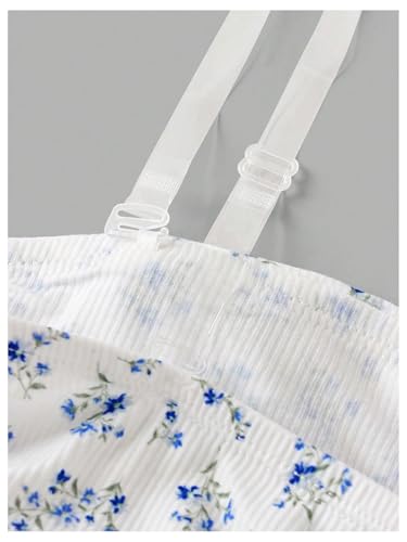 Girl's Ditsy Floral Strapless Tube Top Cute Sleeveless Ruched Ribbed Bandeau Tops3