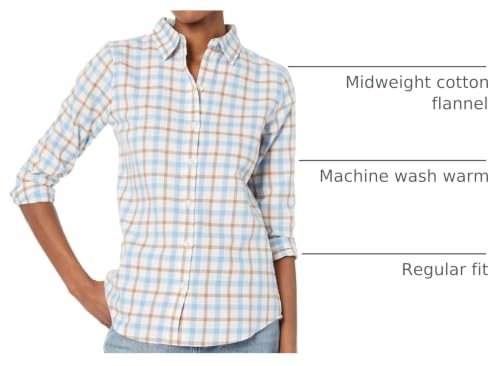 Image of Amazon Essentials Women's Regular-Fit Long-Sleeve Lightweight Plaid Flannel Shirt with Brushed Finish, Shirttail Hem