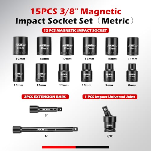 Akm Tool 3/8 Inch Drive Magnetic Impact Socket Set thumb #1