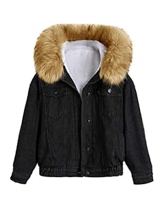 ORANDESIGNE Veste en Jean Femmes Veste à Capuche Col Fourrure Grande Taille Chaud Manteau Hiver Outwear à Manches Longues Denim Blouson Parka D Marron L
