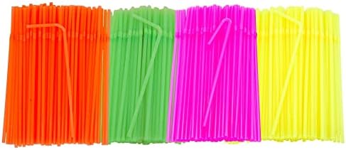 Flexible Plastic Drinking Straws (Assorted Neon) Bendable Disposable BPA Free Bendy (600 Straws)