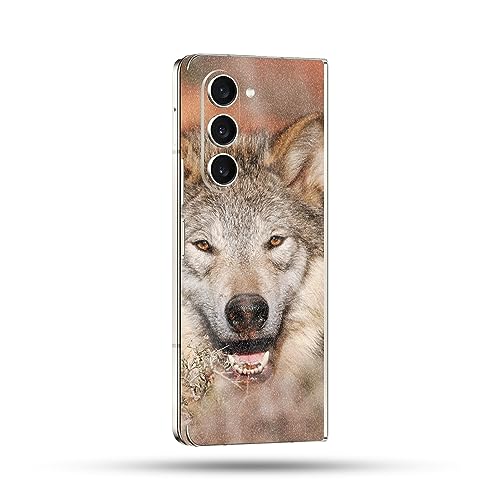 Image of MightySkins Glossy Glitter Skin Compatible with Samsung Galaxy Z Fold 5 Full Wrap - Happy Wolf | Protective, Durable High-Gloss Glitter Finish | Easy to Apply & Change Styles | Made in The USA