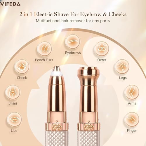 Image of VIFERA 2-in-1 Eyebrow Trimmer for Women - Facial Hair Removal Machine For Women - Face,Upper Lips,Cheek, Chin and Nose Hair Remover Epilator, USB RECHARGEABLE With Light (Diamond Trimmer)