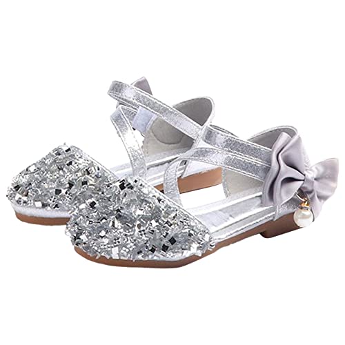 Girls Wedding Sandals Children's Girls Crystal Dress Shoes Glitter Princess Sandals Children's Sandals Spring Summer (Silver-1, 2 Big Kids)