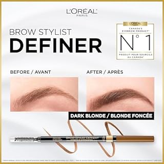 L'Oreal Paris Cosmetics Brow Stylist Definer, Ultra-Fine Tip Eyebrow Pencil, 0.5mm Tip for Well-Defined Brows and Easy Blend With No Gaps, Dark Blonde, 90mg