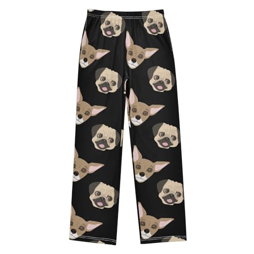 Boys' Pants Pug and Chihuahua Dogs Black Long Bottoms Jogger Pants Elastic Waist Trousers with Pockets S-XL