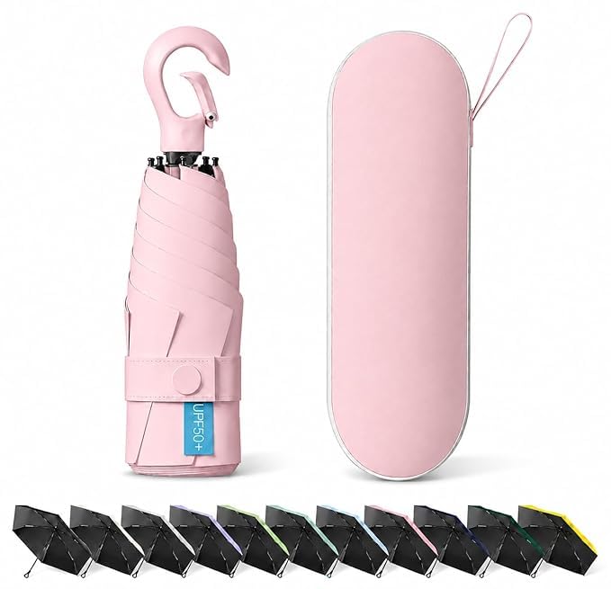 Image of Ozoy umbrella for women,Travel - Mini Folding Compact with Case, 6 Ribs Lightweight Portable Small Sun&Rain Pocket Umbrella for Girls and Women
