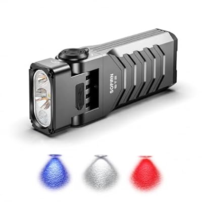 sofirn ST2 Multi-Light Rechargeable Flashlight, 3000 Lumens White Light with 660nm Red & 365nm UV, USB-C Charging, 90° Rotating Head, Magnetic Tail & Large Clip, IPX6 Waterproof for Work & Outdoor