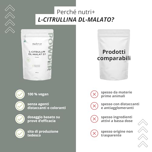 L-CITRULLINA MALATO IN POLVERE 500g - Altamente dosata + Vegan + Pura - Booster per bodybuilding e fitness - L-Citrulline Malate DL 2:1 in polvere - Qualità Premium da fermentazione vegetale - 4