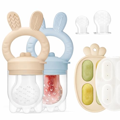 Image of 2 Packs Baby Fruit Feeder & Freezer Tray Combo, Push Pop Baby Food Feeder to Safely Introduce New Foods, Fresh & Frozen Food Silicone Feeder, 100% Food Grade, BPA Free