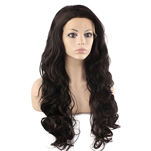 Miniatura 2 de Mxangel - Peluca de cabello sintético largo y ondulado con encaje frontal, color negro