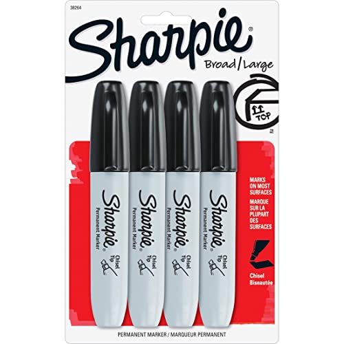 Sharpie Permanent Markers Chisel Tip Black 4 Count