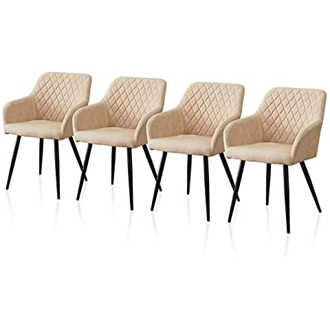 TUKAILAI 4 Stück Esszimmerstühle aus Kunstleder, für Freizeit, Lounge, Akzentstühle mit gepolstertem Sitz, Armen, Rückenlehne, Wohnzimmer Esszimmer Creme Cover