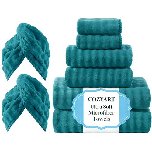 COZYART Lint Free Towel Sets 8 Pcs Teal, Super Soft, Thick,...