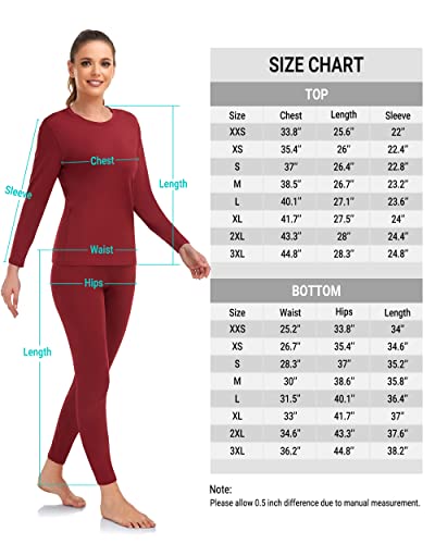 Mirity Thermal Underwear For Women - Long Johns With Fleece Lined Cold Weather Base Layer Pajama Set Burgundy #TOP5