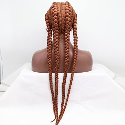 xiweiya Braided Wig Caramel Braids 100% Hand-Braided Hair Red Brown 4xTwist Braiding Wigs 360 Swiss Lace Front Double Dutch Braided Wigs 4xTwisted Braids French Braids Wig 36inch - Image 4