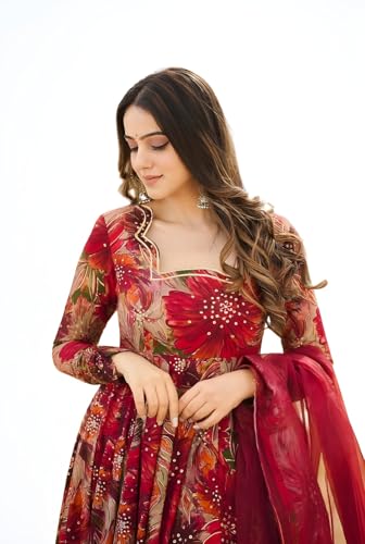 Image of Women Maxi Fashion Anarkali Suit (Gown) (in, Alpha, XL, Extra Large, Maroon)