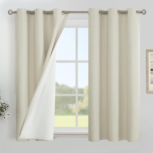 Image of YoungsTex 40 Inch Linen Blackout Curtains, Short Thermal Insulated Drapes with Grommet Full Room Darkening Privacy for Bedroom Windows, Stone, 2 Panels, 42 X 40 Inch