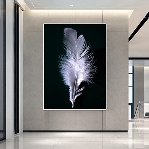 Toile Peinture Plume pour Habiller un Mur Vide Salon Noir et Blanc