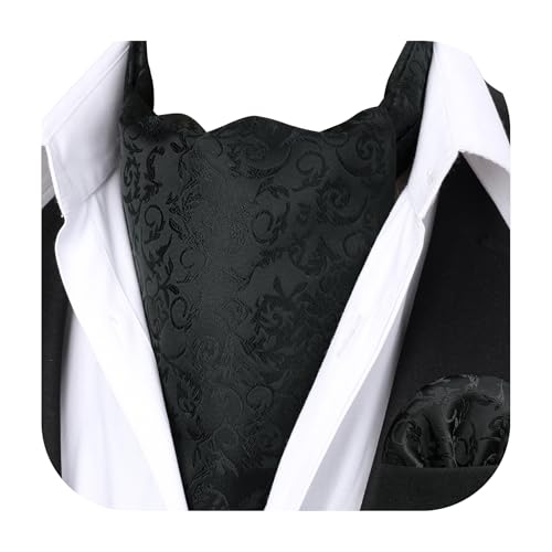 Image of HISDERN Ascot Ties for Men Paisley Floral Ascot and Pocket Square Set Classic Self Tie Mens Cravat Handkerchief for Wedding