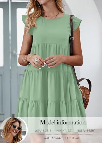 Image of KIRUNDO Summer Dresses for Women Sundress Sleeveless Ruffle Sleeve Round Neck Loose Short Flowy Pleated Mini Babydoll Dress