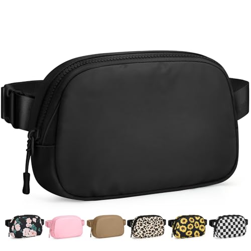 Pritent Fanny Packs for Women Cross Body Bag Waterproof Belt Bag with Adjustable Strap and Zipper Back Pocket Small Crossbody Bags Fashion Waist Packs for Workout Travelling(Black)