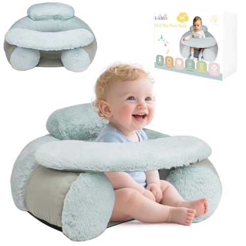KAKIBLIN Baby Sit Me Up Seat, Inflatable Baby Seat with Cover for Babies 3-36 Months,Portable,Inflatable Sit & Play Floor Seat for Sitting Up,Inflatable Baby Chair Baby Seats for Sitting Up Gray
