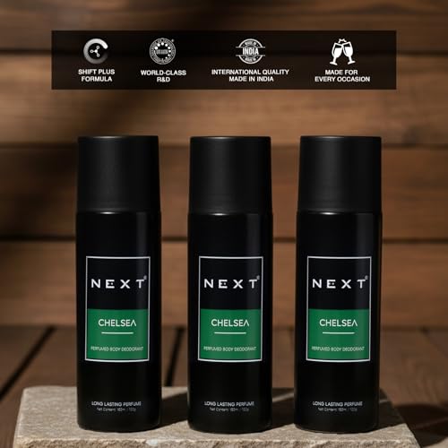 Image of Next Care Chelsea Perfumed Body Spray for Men & Women | Long Lasting Deodorant Spray | Smokey Vanilla & Oudh Fragrance | Fresh Daily Deodorant | 150ml Each (Pack of 2) - Chelsea