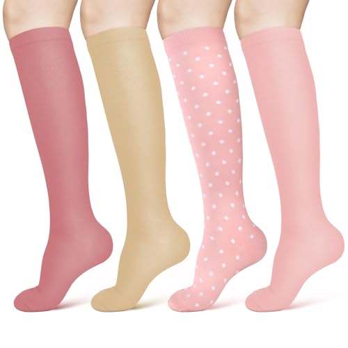 ACWOO 4 Pares Calcetines de Compresion para Hombres y Mujeres, 15 20 mmHg Calcetines de Compresión, Medias de Compresion para Correr, Running Deporte, Volar, Viaje, Unisex