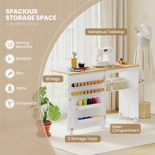 image for Giantex Folding Sewing Table - Farmhouse Sewing Machine Cabinet with B