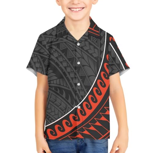 GLUDEAR Boys Girls Hawaiian Shirts Polynesian Printed Funky Short Sleeve Button Down Aloha Luau Shirt3