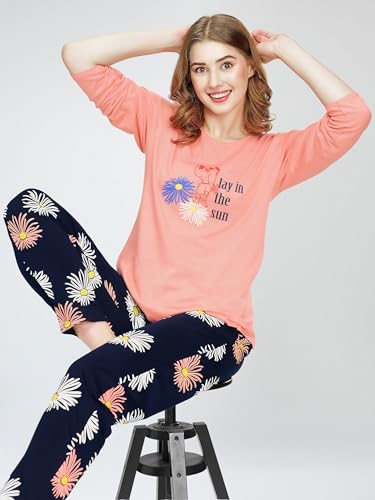 Image of ZEYO Night Suit for Women's Printed Cotton Night Dress of Top and Pajama Set (Available in Plus Size)