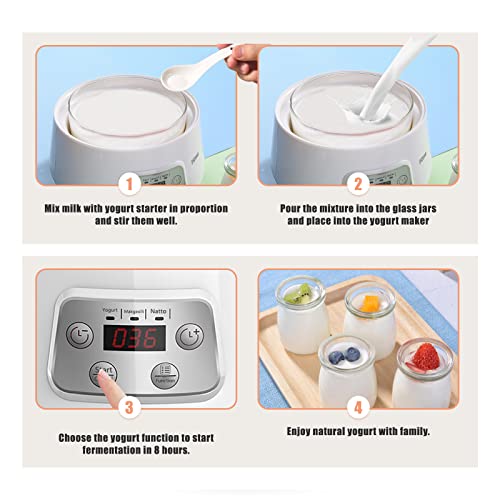 DiDimo Yogurt Maker,Automatic Digital Yogurt Machine,3 In 1 Greek Yoghurt Maker Machine With Timer,Can Make Yogurt/Natto/Rice Wine,1.3L Glass Yogurt Jars - Thumbnail 3