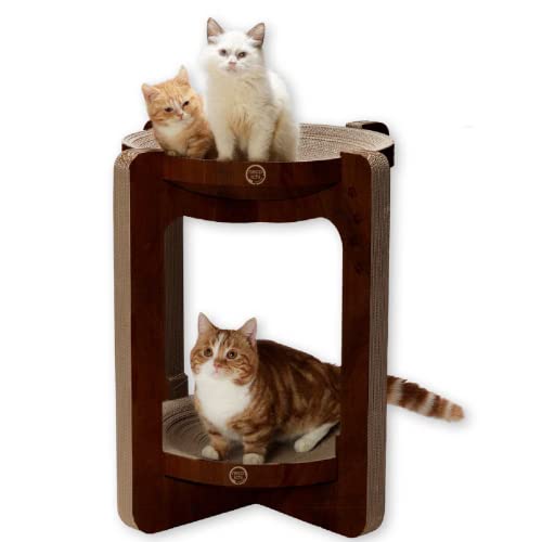 Image of Necoichi Cat Scratcher Tower for Indoor Cats - Cat Scratching Post Lounger with Reversible Usability and Extra Comfort for Lounge, Cardboard Bed Couch / (XL, Dark Cherry)