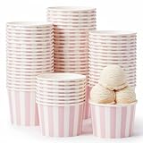 Zopeal 50 Count Pink Striped Ice Cream Cups Disposable 9 oz Ice Cream Bowls Paper Race Car Birthday Party Supplies Snack Cups Sundae Picnic Dessert Yogurt Bowls for Food