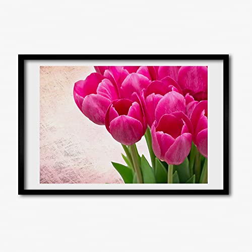 Peinture Tulipes Roses en Cadre de Bois Tulup pour Éveiller la Douceur de l'Intérieur