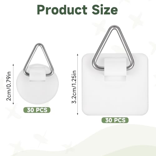 Image of 60Pcs Sticky Picture Hangers Without Nails Adhesive Plate Wall Hanging Frame Hooks White Plastic Frames Hooks Picture Frame Hook (Round Square)