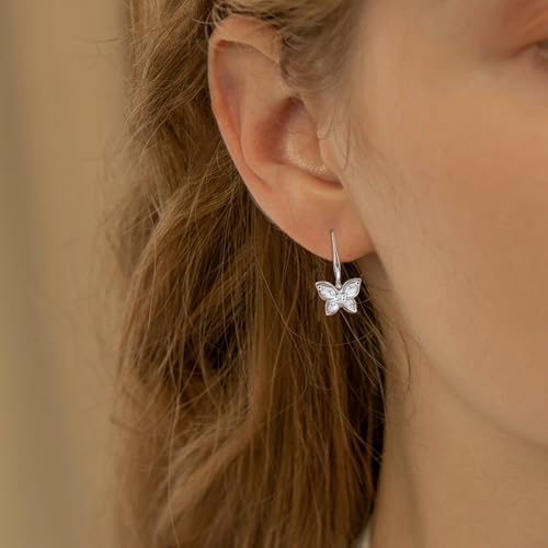 Small Butterfly Earrings for Women Sterling Silver Drop Dangle Earrings Hypoallergenic Cubic Zirconia Lightweight Jewelry for Sensitive Ears Sparkle Earrings Gifts3