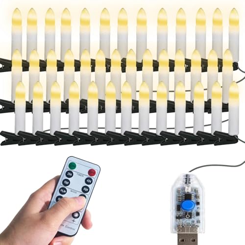 HoldOneLight LED Weihnachtsbaumkerzen mit Clips, 40 LEDs, Warmweiß, 8...