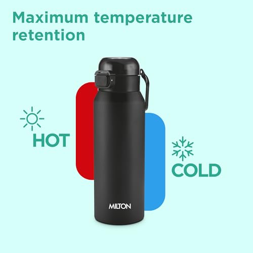 Image of Milton Dual Flow 600 Thermosteel Water Bottle 595 ml with One Touch Safety Lock & Twin Lid Sip or Gulp,Long Hours Hot & Cold,Leak Proof,ISI Certified,Vacuum Insulated,for Office,Gym,School,Black