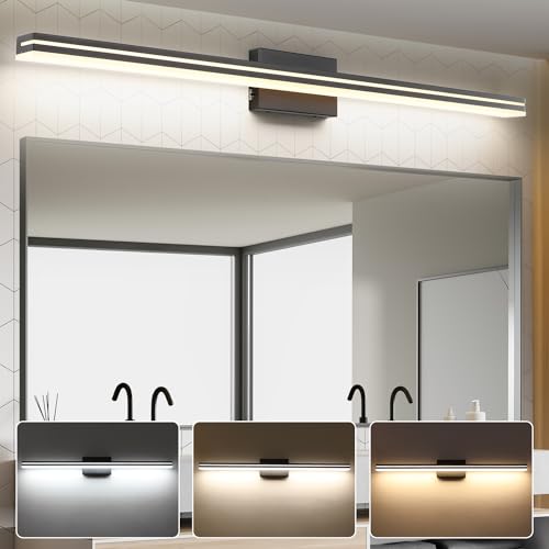 Image of SineRise LED Modern Bathroom Vanity Light Bar (48-Inch, 3000K /4000K /6000K), Matte Black Dimmable Modern Acrylic Bathroom Wall Lighting Fixtures Over Mirror