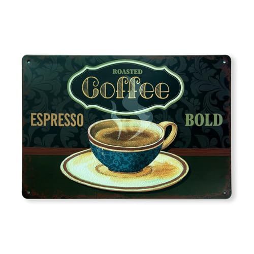 Image of Decorative Retro Metal Signs Wall Plate - 12x8 Inch (Roasted Coffee) | Weatherproof Vintage Metal Sign Plate for Cafe, Home, Bar, Garage | Decorative Wall Hanging Sign Board