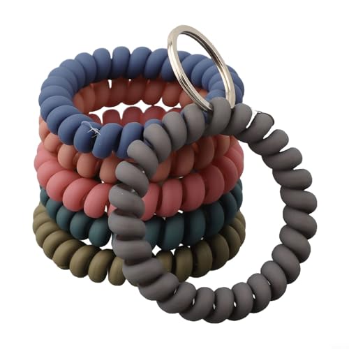 Tidgel Lot de 6 bracelets extensibles en spirale avec porte-clés en métal pour salle de sport, sauna, piscine