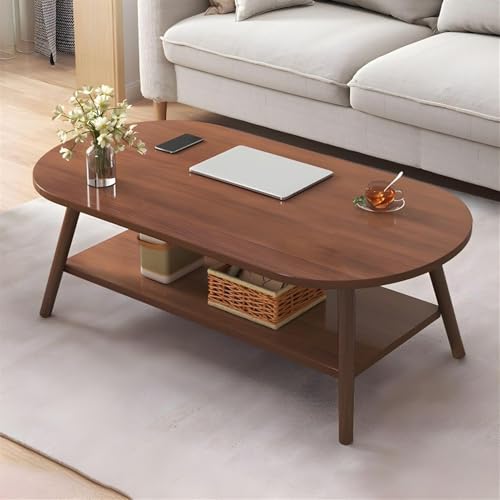 Oval Coffee Table, 2 Layer Fashion Coffee Tables, with Open Shelving for Storage, Sofa Table for Living Room,Brown,80cm